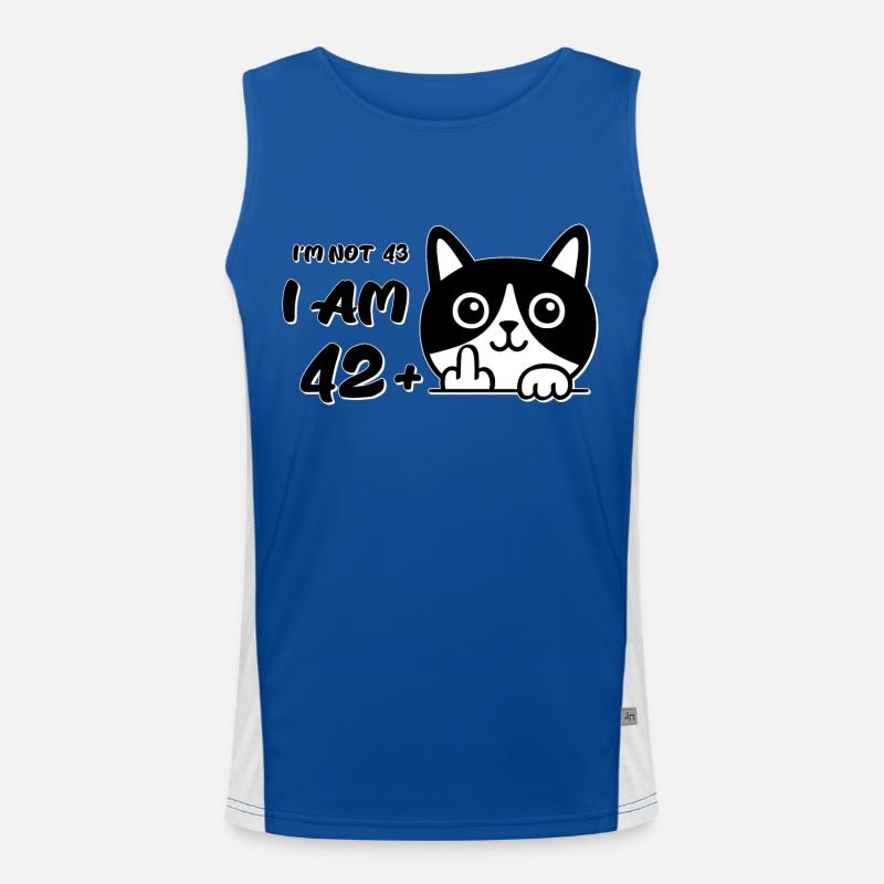 I'm Not 43, I Am 42 Plus 1 Middle Finger Cat Flip Men's Functional Contrast Tank Top 
