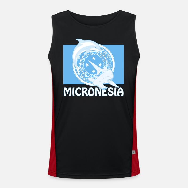 Drapeau de micronésie avec dauphin et requin-marteau Débardeur respirant contrasté Homme 