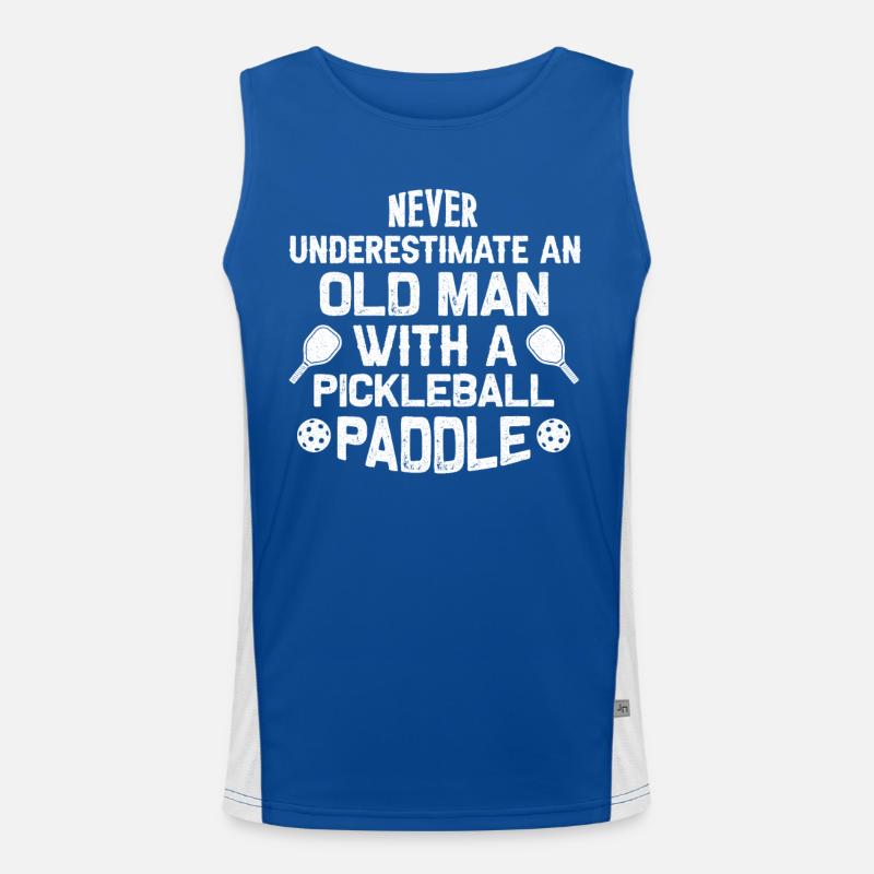 Never Underestimate Old Man With Pickleball Paddle Funktionelles Kontrast-Tank Top für Männer 
