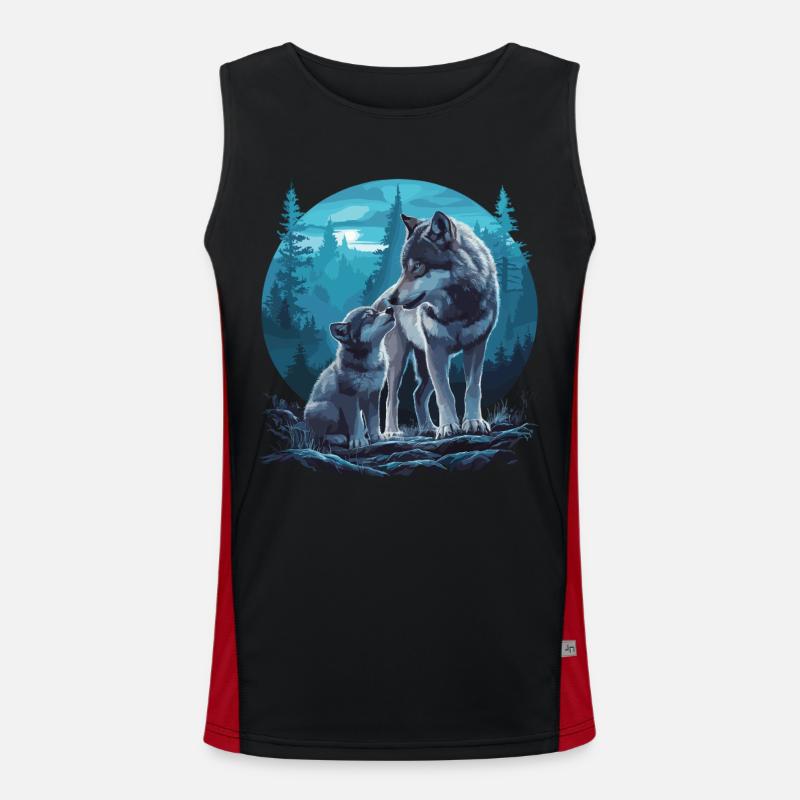 Wolfsmutter und Junges – Mystische Waldkunst Funktionelles Kontrast-Tank Top für Männer 