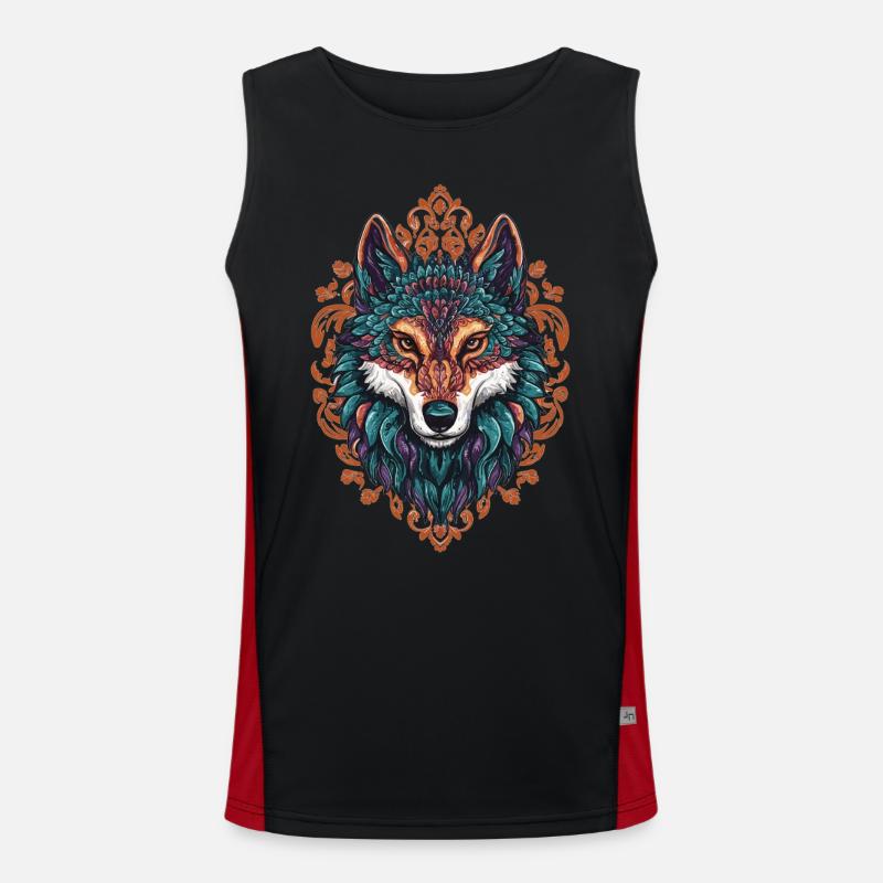 Mystischer Wolf – Boho & Mandala Kunst Funktionelles Kontrast-Tank Top für Männer 