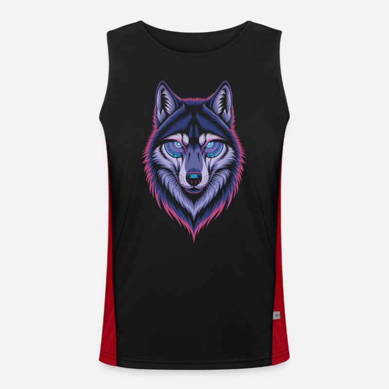 Techno Wolf Art - Men's Functional Contrast Tank Top  - black/red