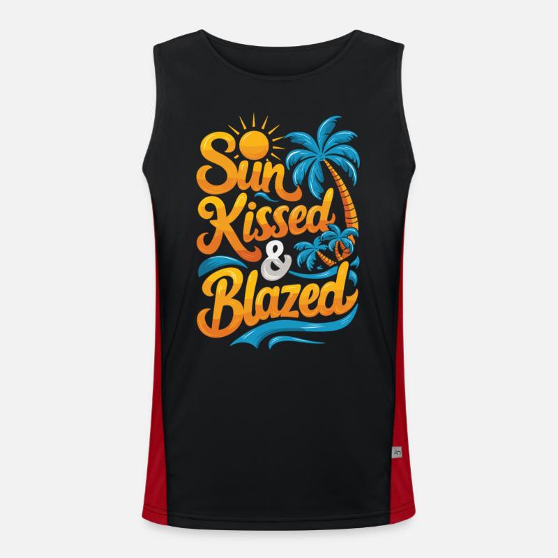 Vacation, Palm Trees, Sun, Blazed Style Men's Functional Contrast Tank Top 