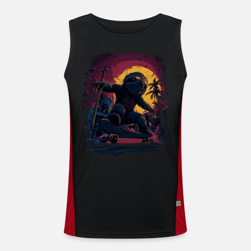 Cool skate sloth in retro sunset Men's Functional Contrast Tank Top 