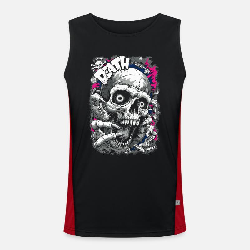 DEATH Skull Comic – Horror Graphic Design Men's Functional Contrast Tank Top 