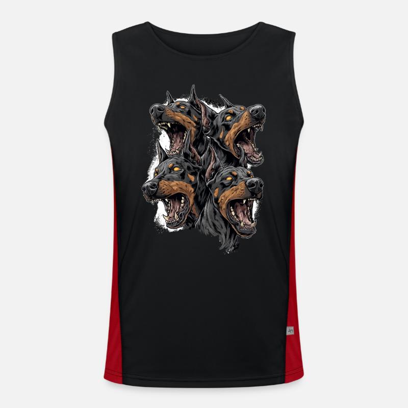 Cerberus Wütende Dobermänner – Aggressive Hunde Funktionelles Kontrast-Tank Top für Männer 