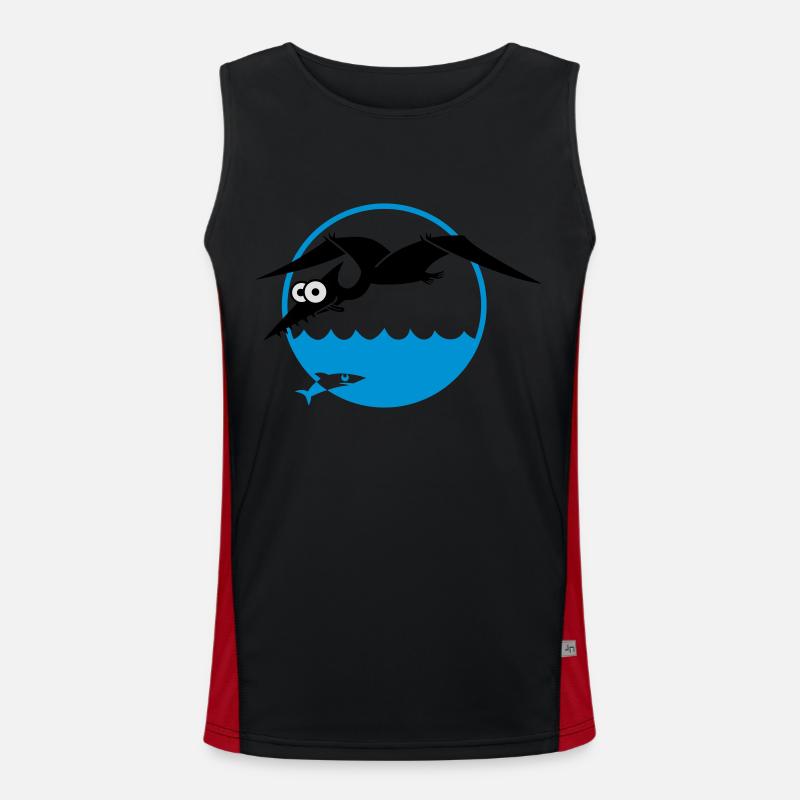 Pterosaurs chasing fish, dino, dragon, primeval Men's Functional Contrast Tank Top 