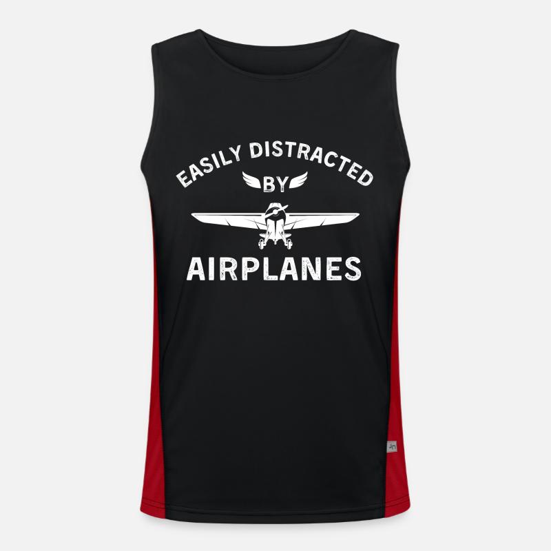 Easily distracted by airplanes pilot airplan Funktionelles Kontrast-Tank Top für Männer 
