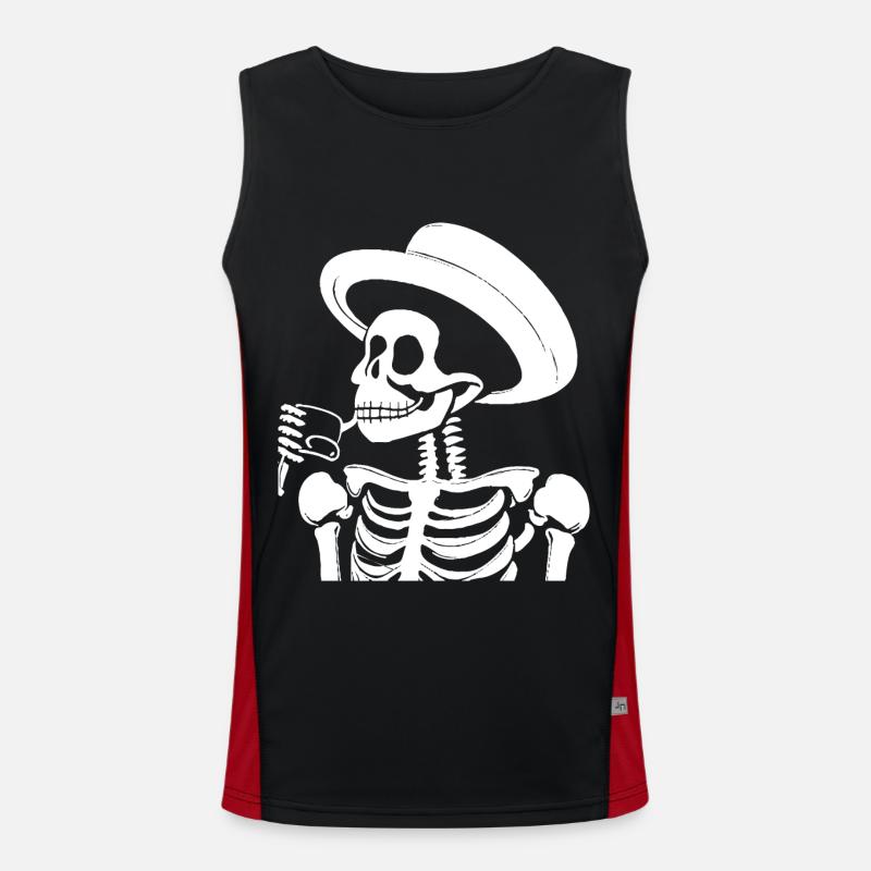 Sarcastic Funny Skeleton Drinking Espresso Coffee Men's Functional Contrast Tank Top 
