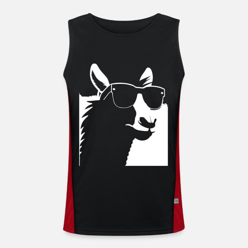 Funny Alpaca Wearing Sunglasses Cool Alpacas Men's Functional Contrast Tank Top 