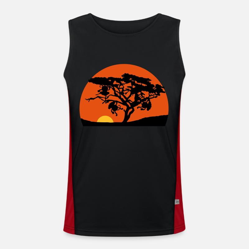 Africa tree sunset monkey - Men's Functional Contrast Tank Top  - black/red