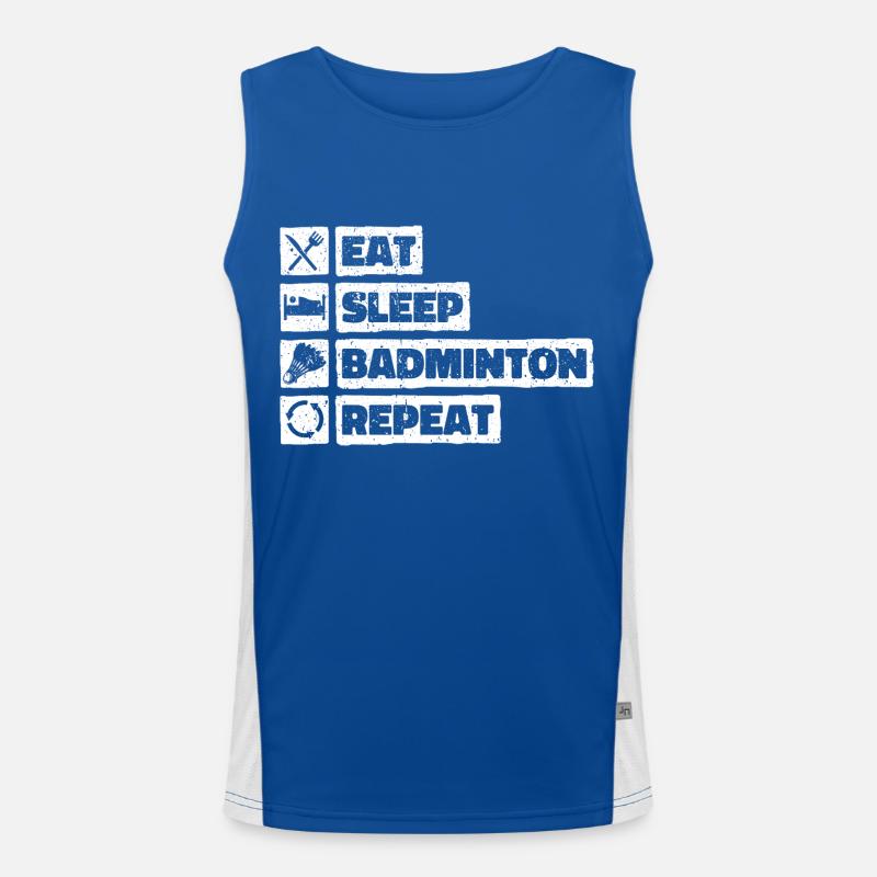 Eat Sleep Badminton Repeat Badmintonspieler Funktionelles Kontrast-Tank Top für Männer 