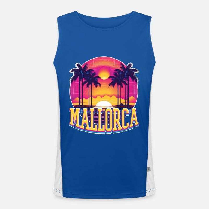 Majorca Spain Island Summer Palm Trees Beach Party Men's Functional Contrast Tank Top 