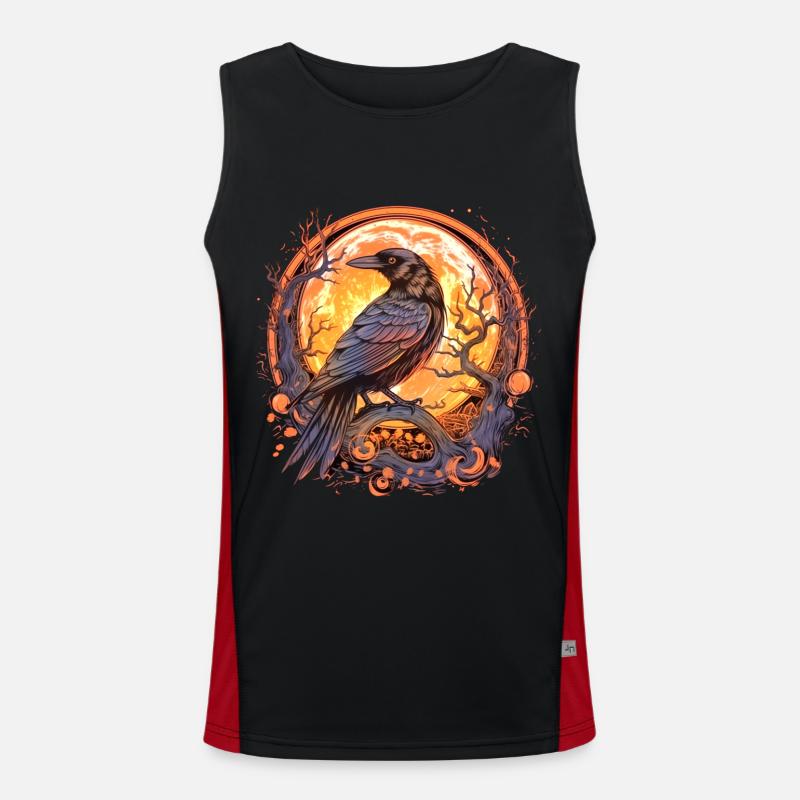 Raven, Full Moon, Celtic, Norse, Pagan, Bird, Men's Functional Contrast Tank Top 