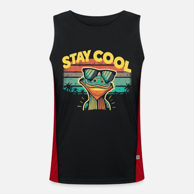 Retro Eidechse mit Sonnenbrille Funktionelles Kontrast-Tank Top für Männer 