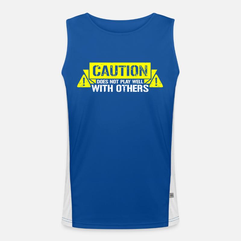 Caution Does Not Play Well With Others Warnung Funktionelles Kontrast-Tank Top für Männer 