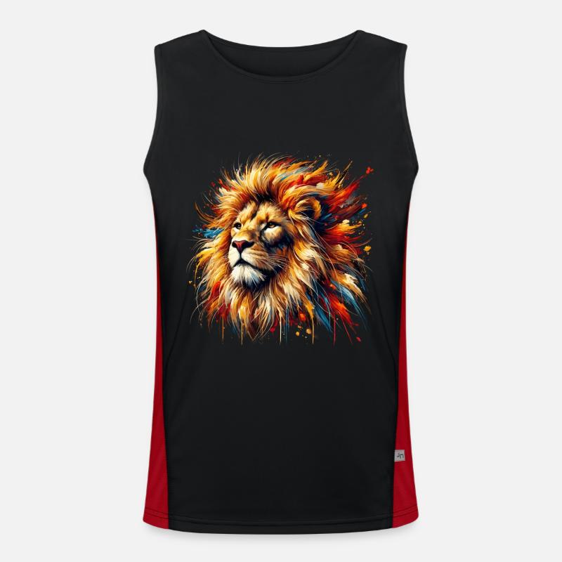 Löwe im Aquarell, bunt Funktionelles Kontrast-Tank Top für Männer 