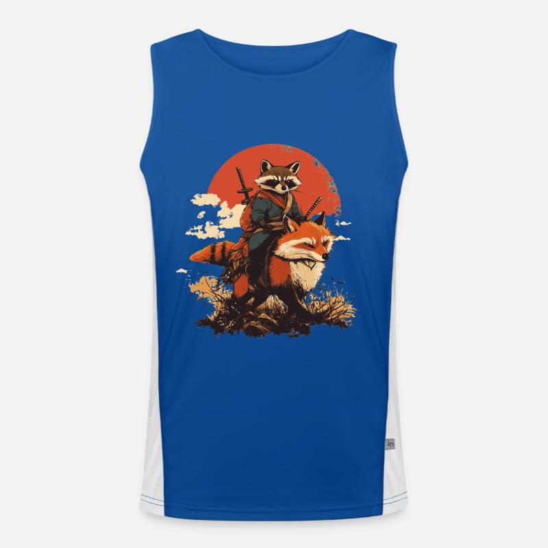 Waschbär Samurai reitet Fuchs Japan Funktionelles Kontrast-Tank Top für Männer 