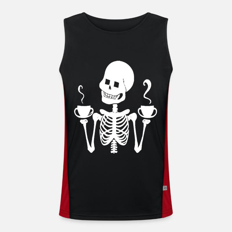 Sarcastic Funny Skeleton Drinking Espresso Coffee Men's Functional Contrast Tank Top 