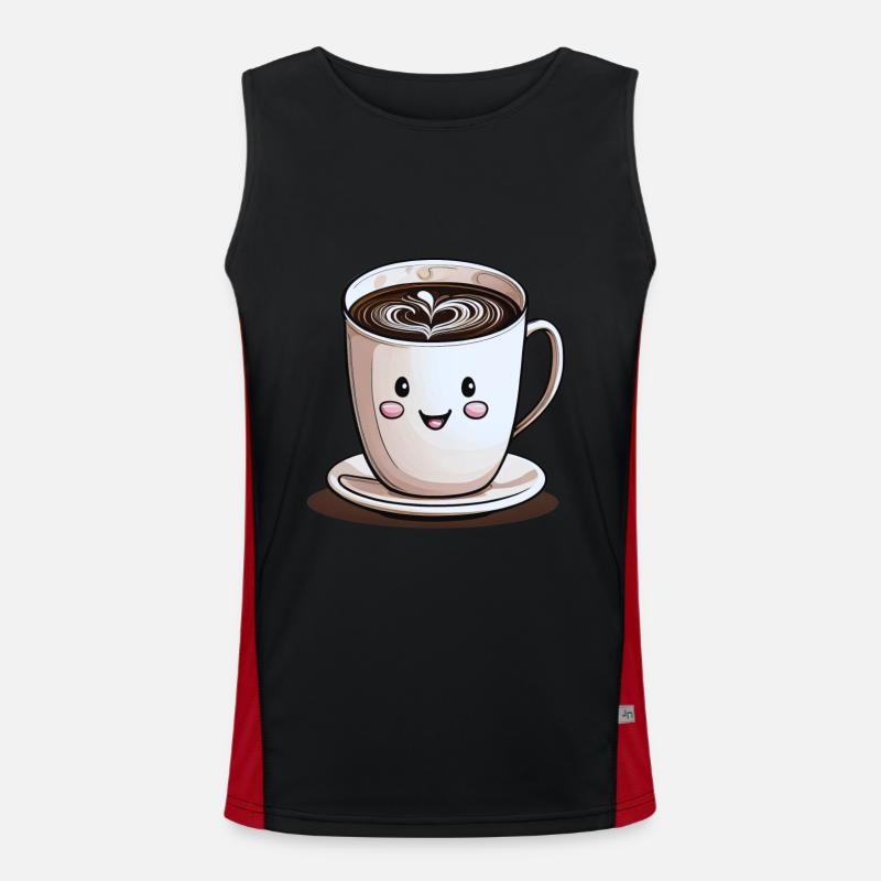 Lächelnde Tasse Kaffee Funktionelles Kontrast-Tank Top für Männer 