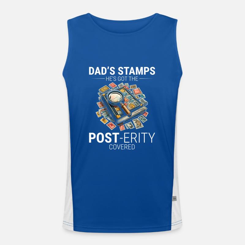 Vintage Postage Stamp Collector Dad Philatelist Men's Functional Contrast Tank Top 