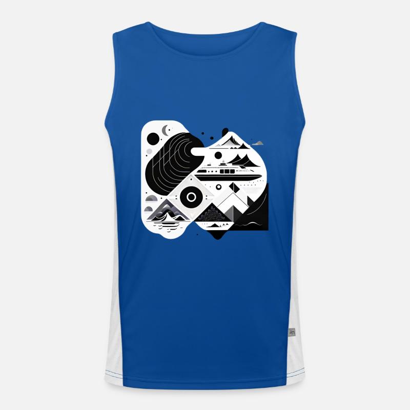 Collage Modern-Stil/ Berge, Schiff Landschaft Funktionelles Kontrast-Tank Top für Männer 