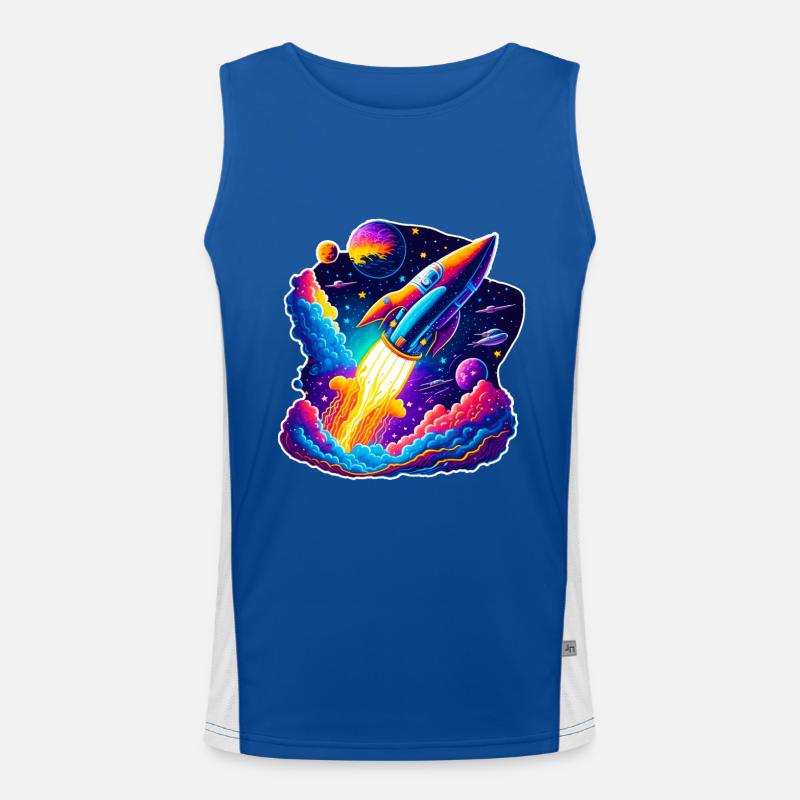 Space View / Rocket Funktionelles Kontrast-Tank Top für Männer 