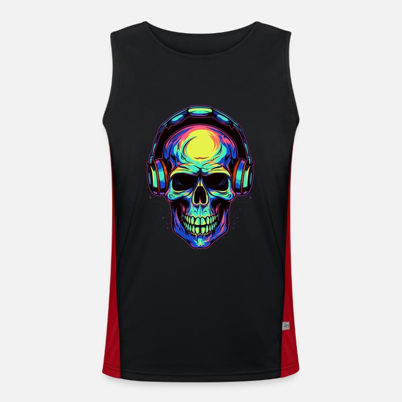 Bunter abstrakter Totenkopf mit Kopfhörer Funktionelles Kontrast-Tank Top für Männer 