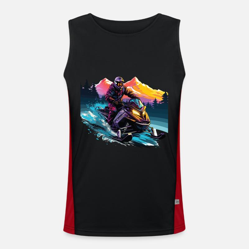 Snowmobiling in a snow-capped mountain setting Men's Functional Contrast Tank Top 