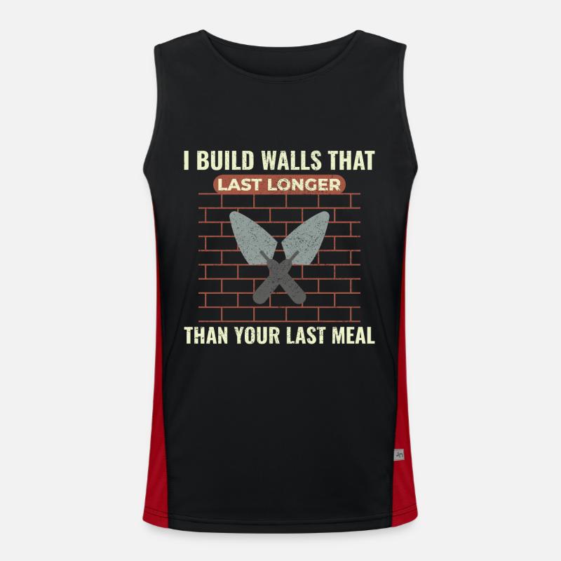 Bricklayer Masonry Construction Job Wall Builder - Men's Functional Contrast Tank Top  - black/red