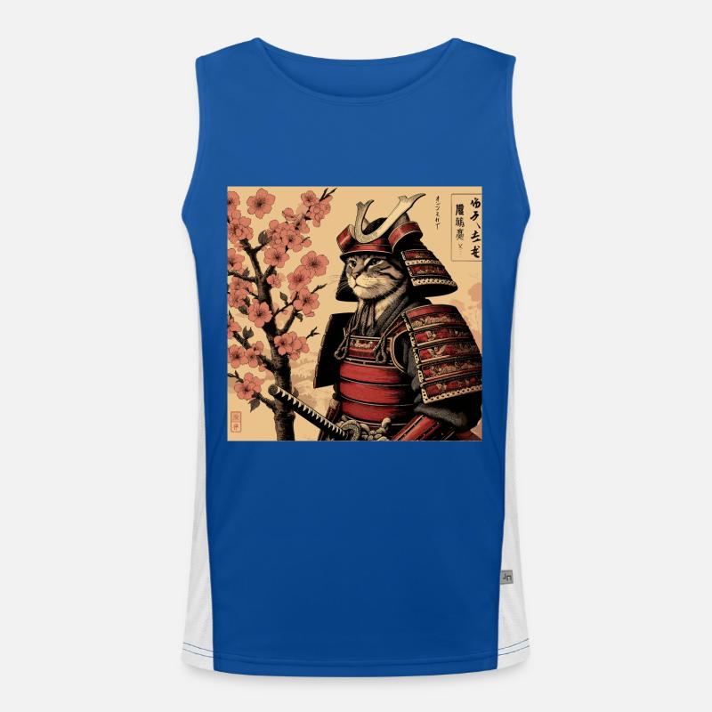 Samurai Katze Kirschblüten Funktionelles Kontrast-Tank Top für Männer 