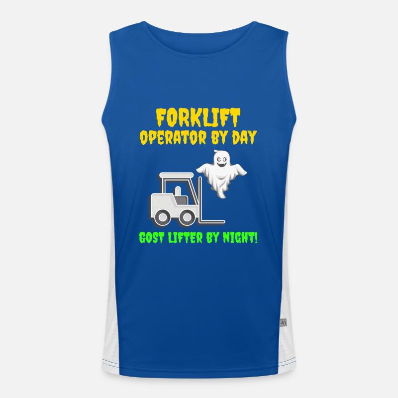 Halloween Ghost Forklift Operator Heavy Equipment Men's Functional Contrast Tank Top 