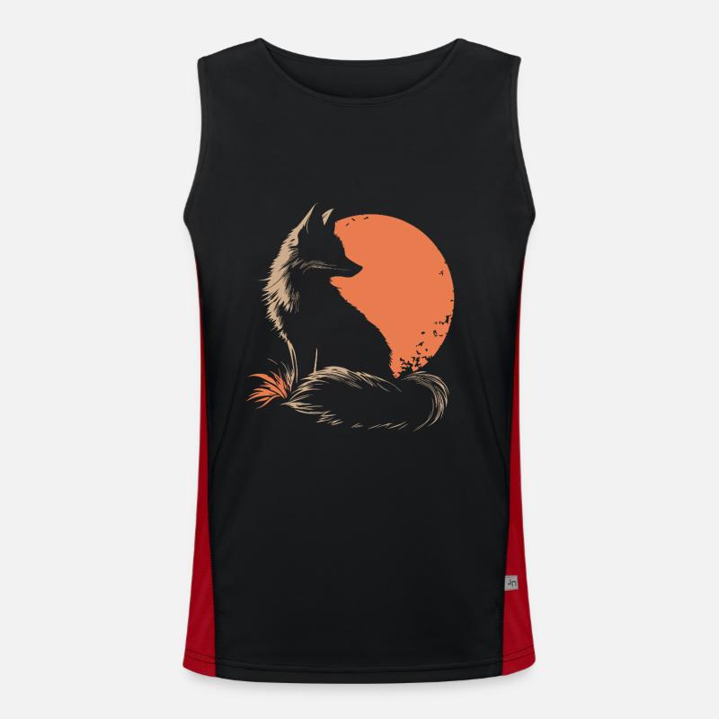 Fox silhouette in front of a sun Men's Functional Contrast Tank Top 