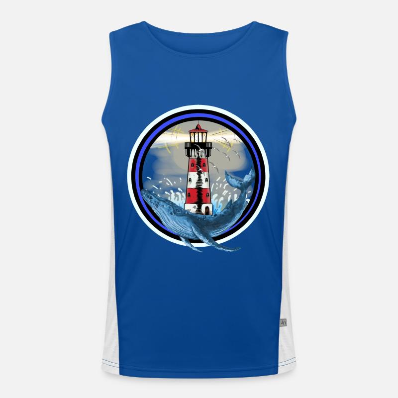 Marine Mammal Fish Whale Fish Lighthouse Nautical Men's Functional Contrast Tank Top 