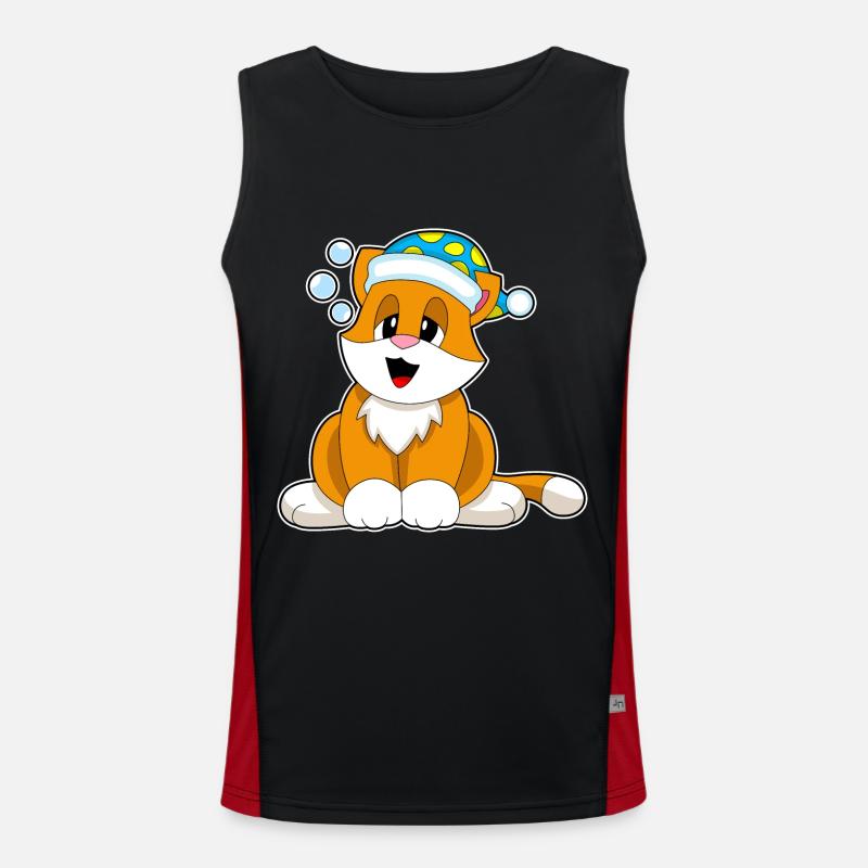 Cat Sleeping Nightcap - Men's Functional Contrast Tank Top  - black/red