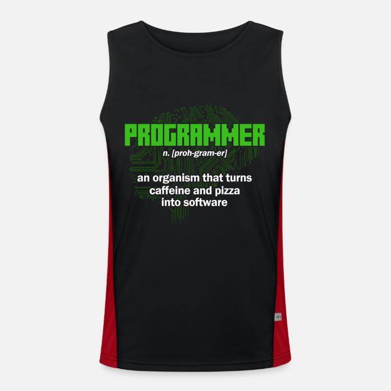 Turns caffeine and pizza into software Software-En Men's Functional Contrast Tank Top 