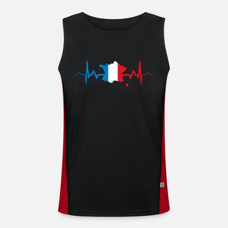 Frankreich Herzschlag Flagge Puls Geschenk Funktionelles Kontrast-Tank Top für Männer 