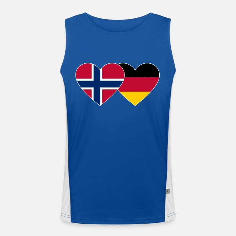 Norway Germany Flag Heart Men's Functional Contrast Tank Top 