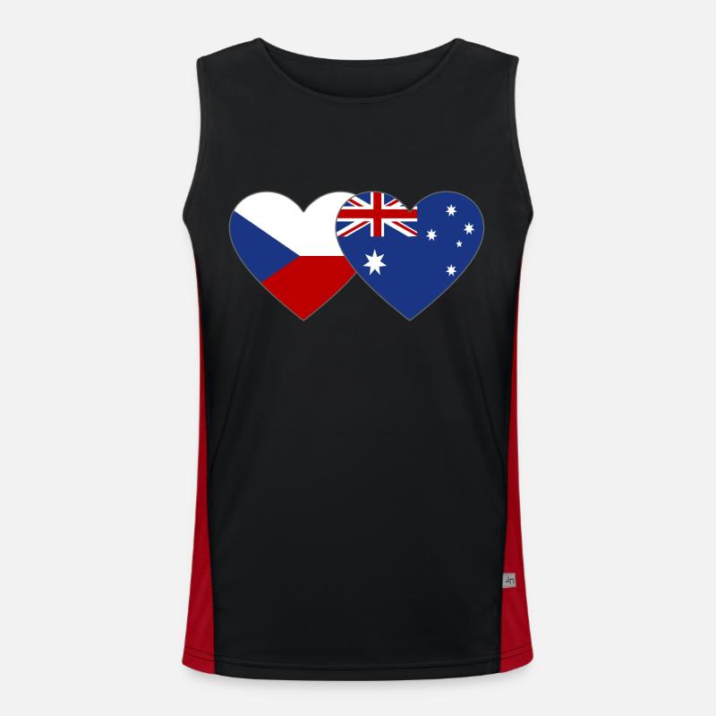 Czech Republic Australia Flag Heart Men's Functional Contrast Tank Top 