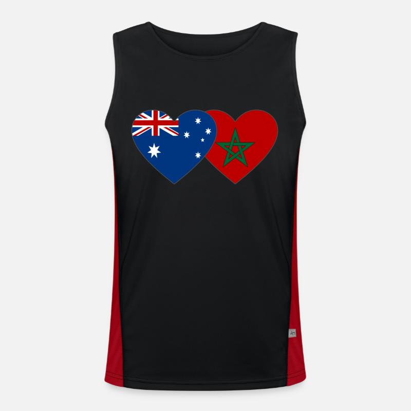 Australia Morocco Flag Heart Men's Functional Contrast Tank Top 
