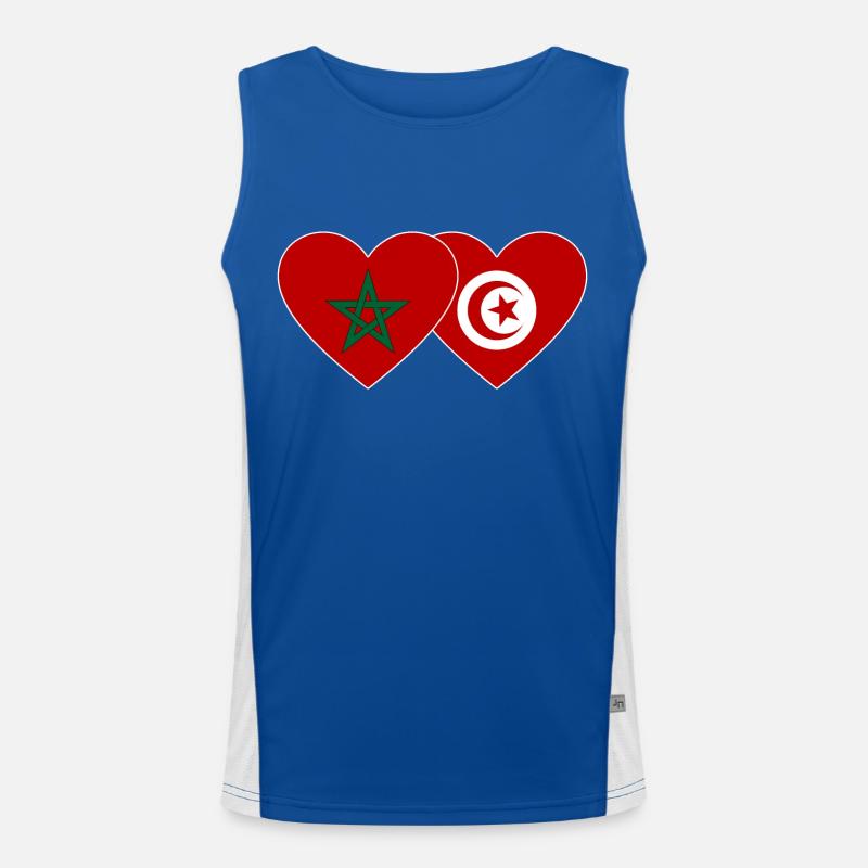 Morocco Tunisia Flag Heart Men's Functional Contrast Tank Top 