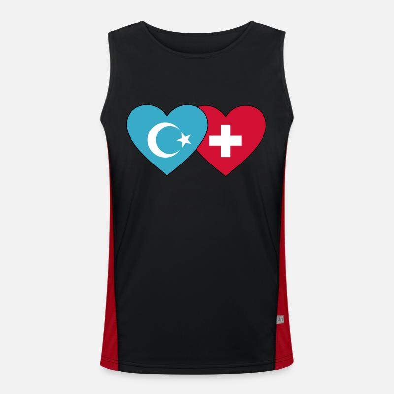 Cœur de drapeau suisse ouïghour Débardeur respirant contrasté Homme 