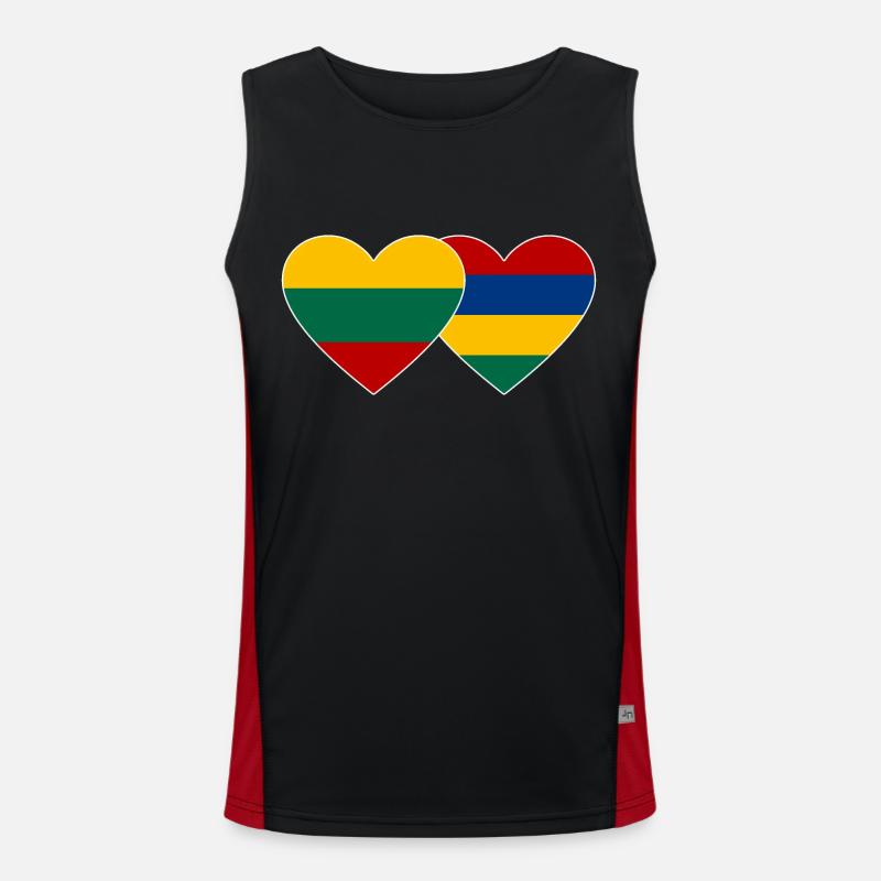 Lithuania Mauritius Flag Heart - Men's Functional Contrast Tank Top  - black/red