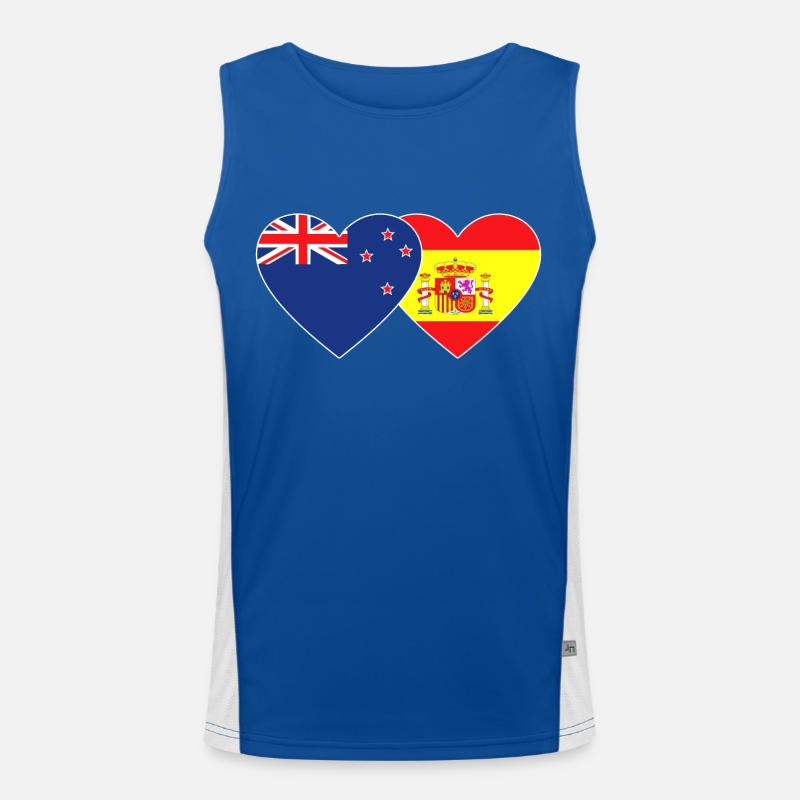 Neuseeland Spanien Flagge Herz Funktionelles Kontrast-Tank Top für Männer 