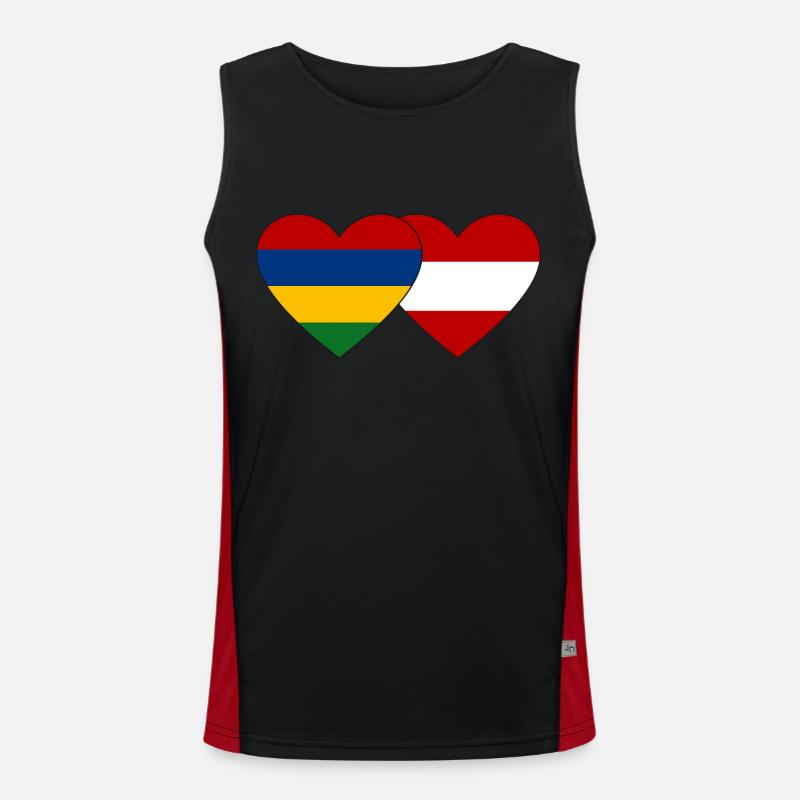 Mauritius Austria Flag Heart Men's Functional Contrast Tank Top 