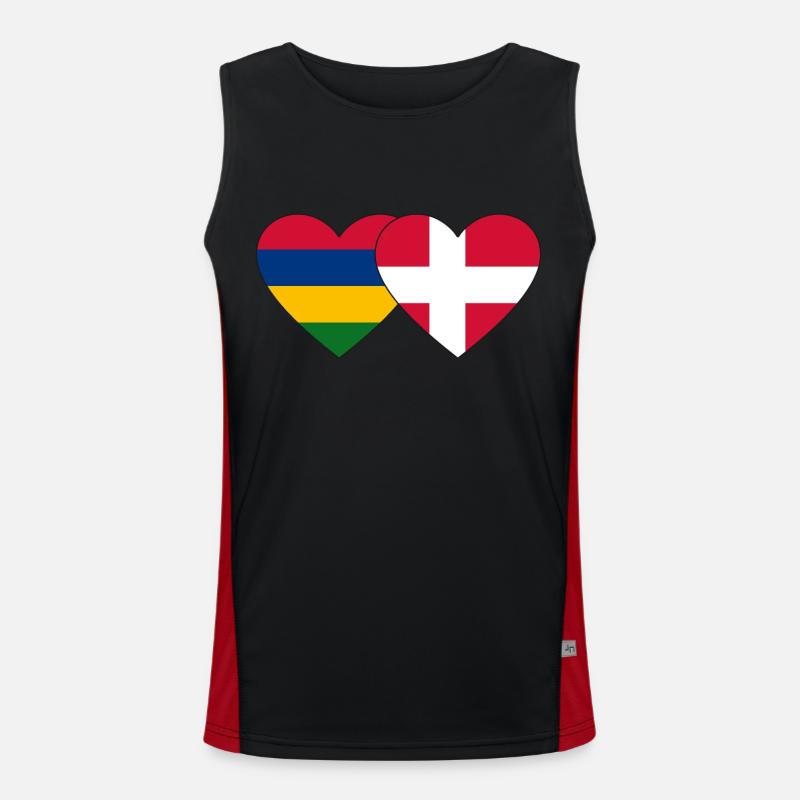 Mauritius Dänemark Flagge Herz Funktionelles Kontrast-Tank Top für Männer 