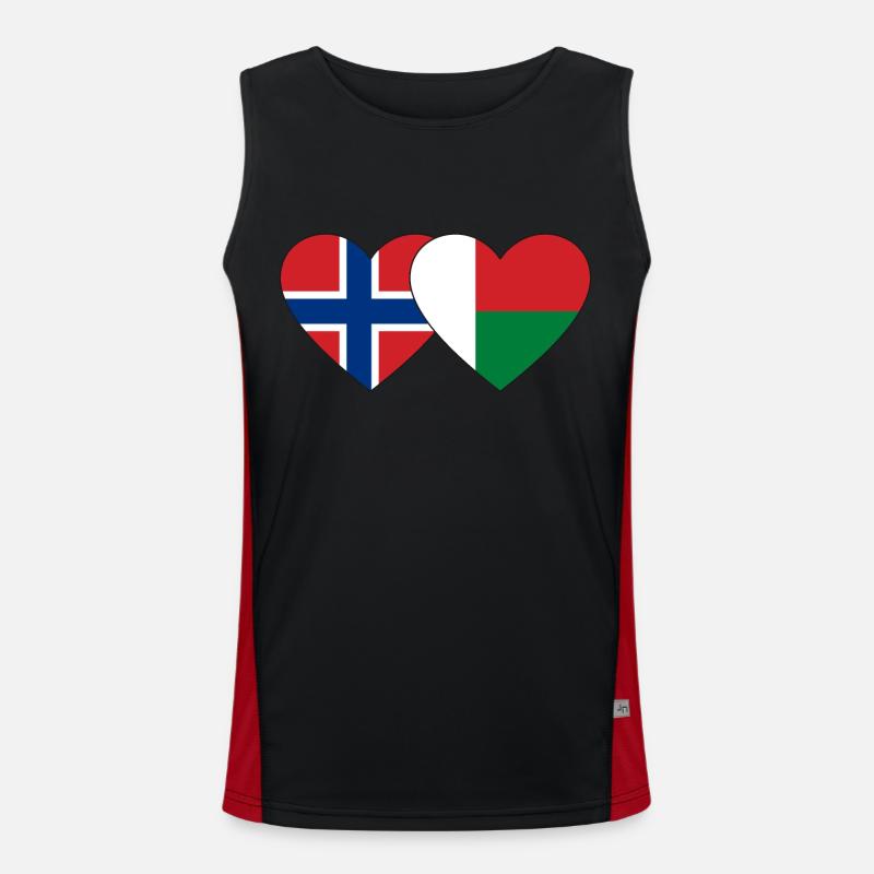 Norwegen Madagaskar Herz Flagge Funktionelles Kontrast-Tank Top für Männer 