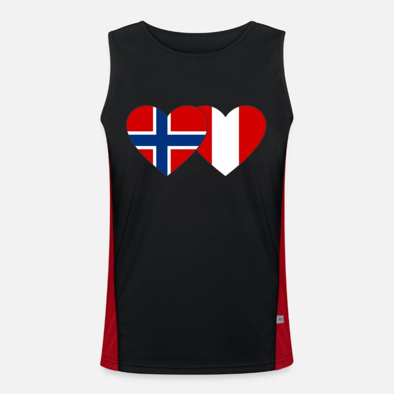 Norway Peru Heart Flag Men's Functional Contrast Tank Top 
