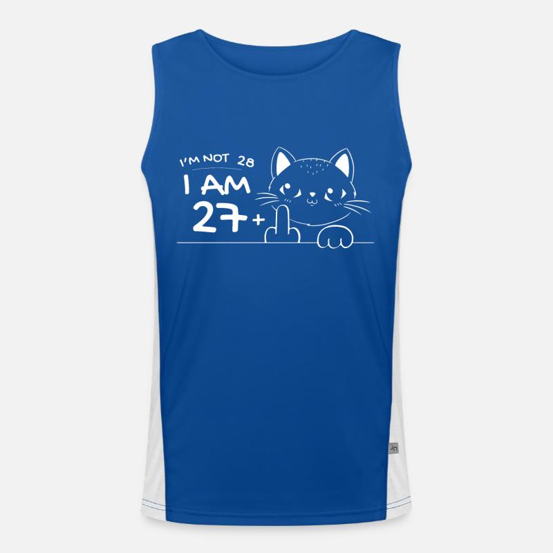 Ich bin nicht 28, ich bin 27 plus 1 Mittelfinger Katzenflip Funktionelles Kontrast-Tank Top für Männer 