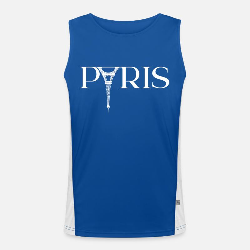 Paris turned upside down with Eiffel Tower - white font Men's Functional Contrast Tank Top 